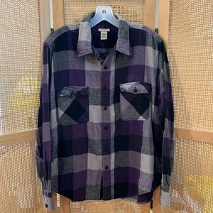 Arizona Purple Buffalo Check Flannel Button Up Shirt Size Large